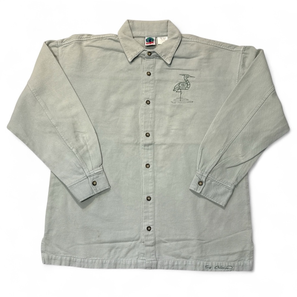 WEK Mint Green Button-Up Shirt with Embroidered Design Women’s XS -‎ L